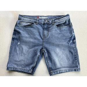 Element Modern Stretch Denim Shorts Mens 34 Slim 8" Inseam Distressed Med Blue
